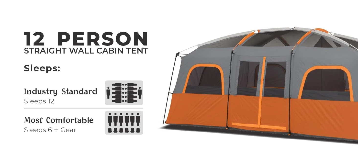 Industry standard 12 person tent. Most comfortable for 6 people + gear